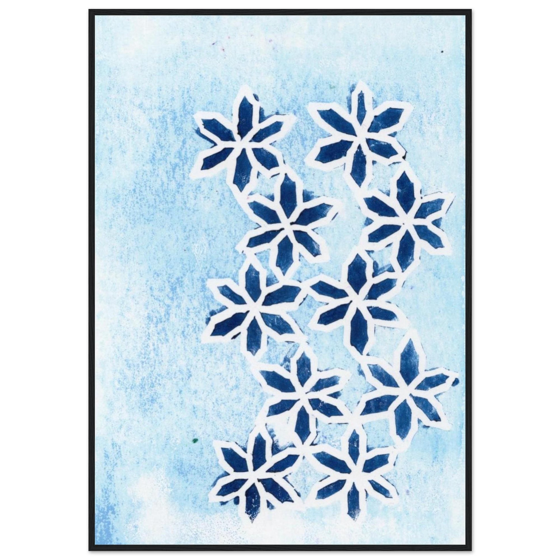 Blue Flowers on Ice Classic Matte Paper Wooden Framed Poster
