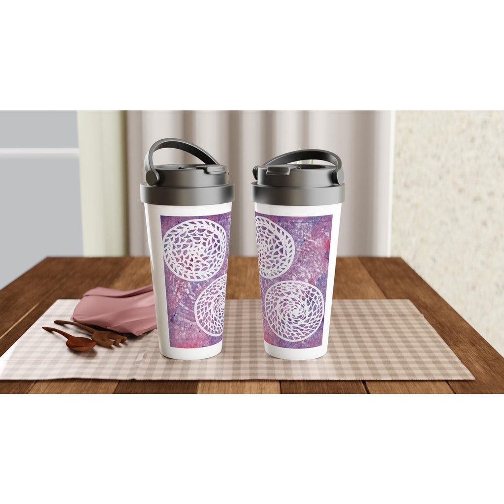 Faded Woven Circles White 15oz Stainless Steel Travel Mug