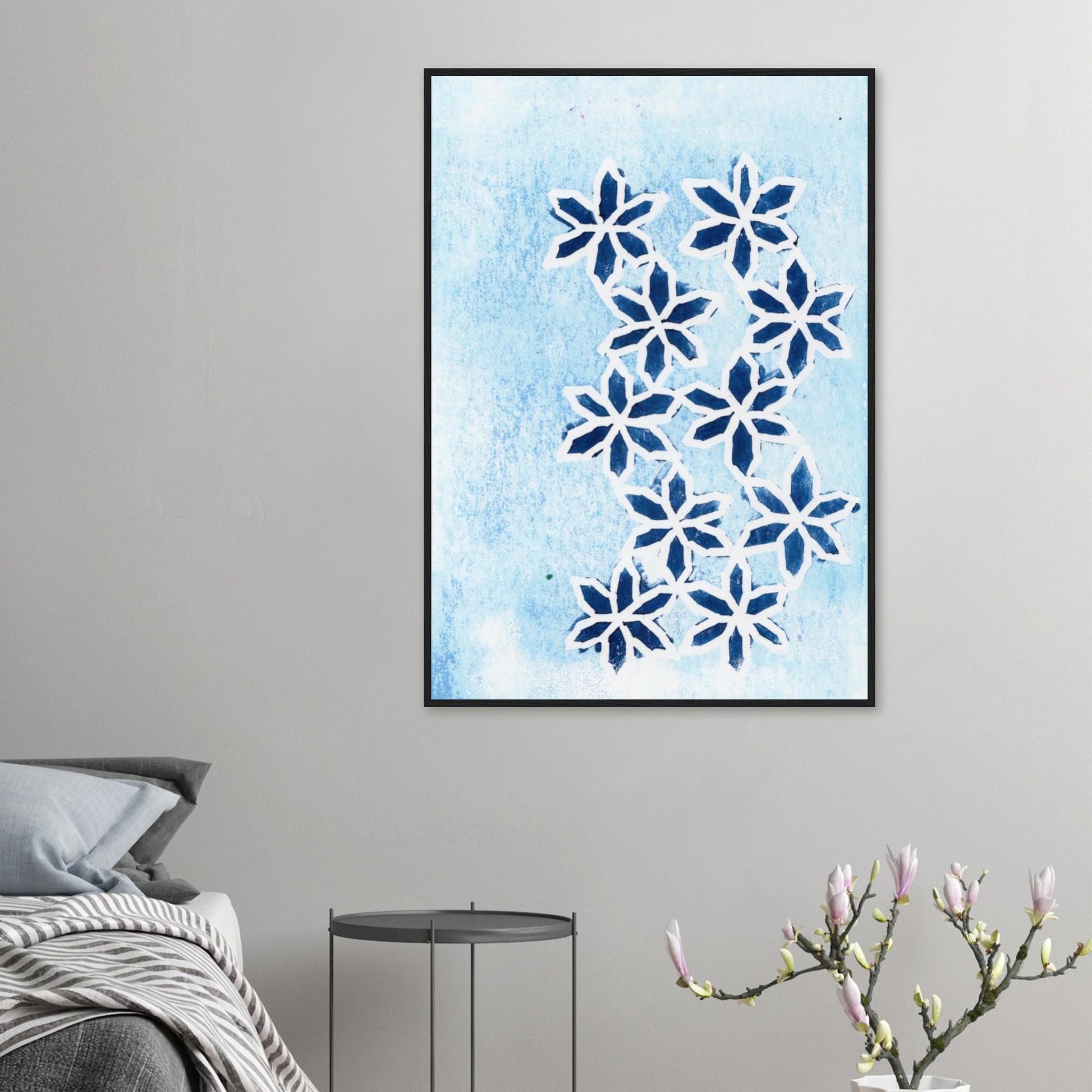 Blue Flowers on Ice Classic Matte Paper Wooden Framed Poster