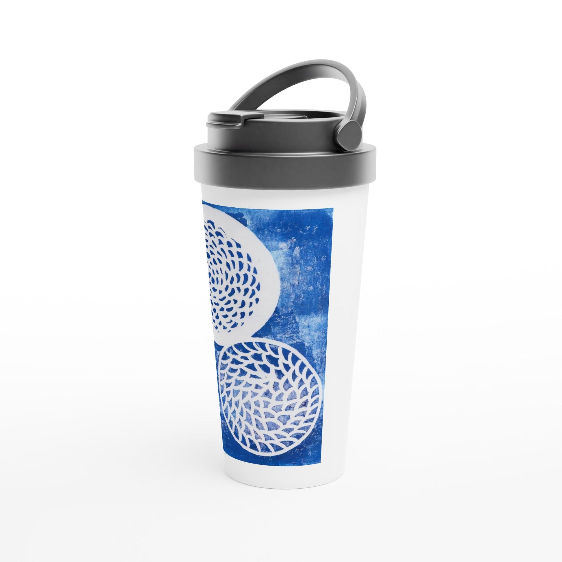 Woven Blue Circles White 15oz Stainless Steel Travel Mug