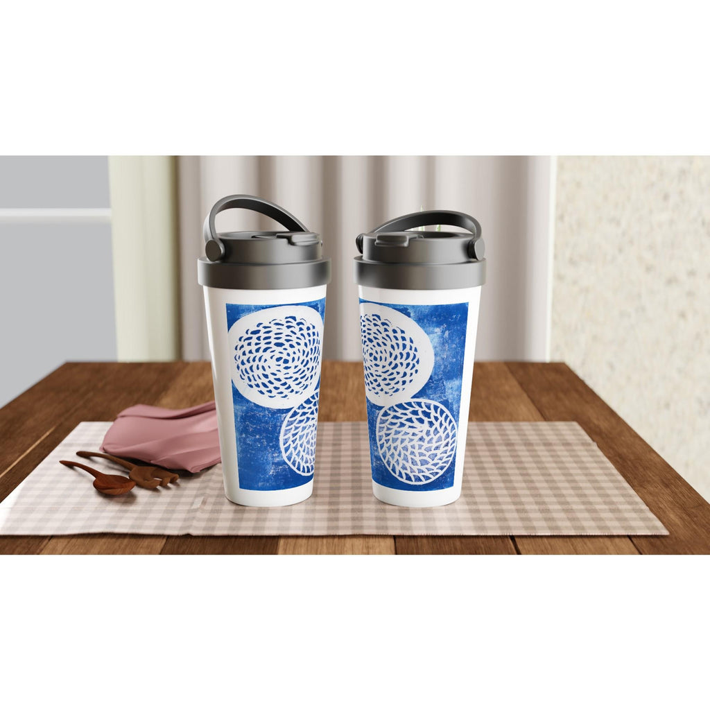 Woven Blue Circles White 15oz Stainless Steel Travel Mug