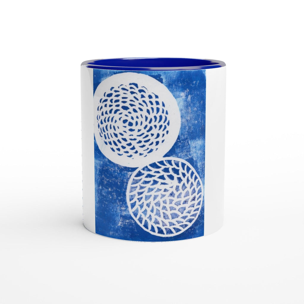 Woven Blue Circles White 11oz Ceramic Mug with Color Inside