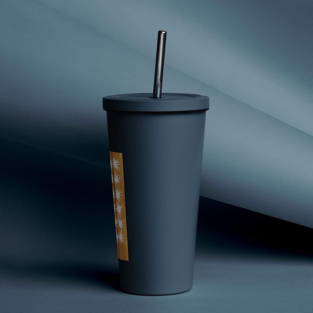 Yellow Royal Stars nsulated tumbler with a straw