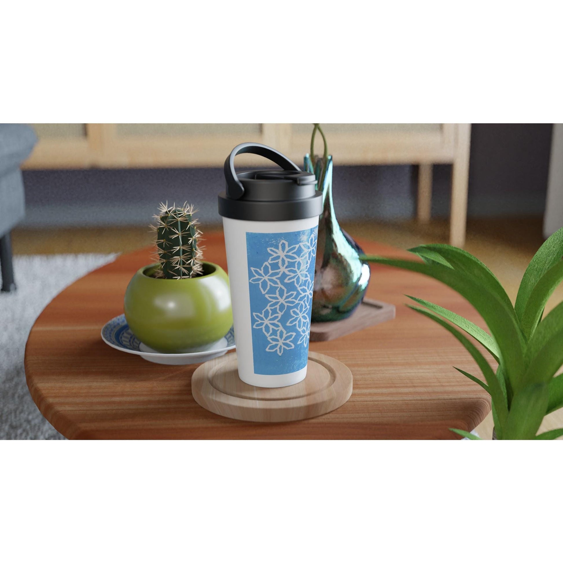 Flowers on Ice White 15oz Stainless Steel Travel Mug