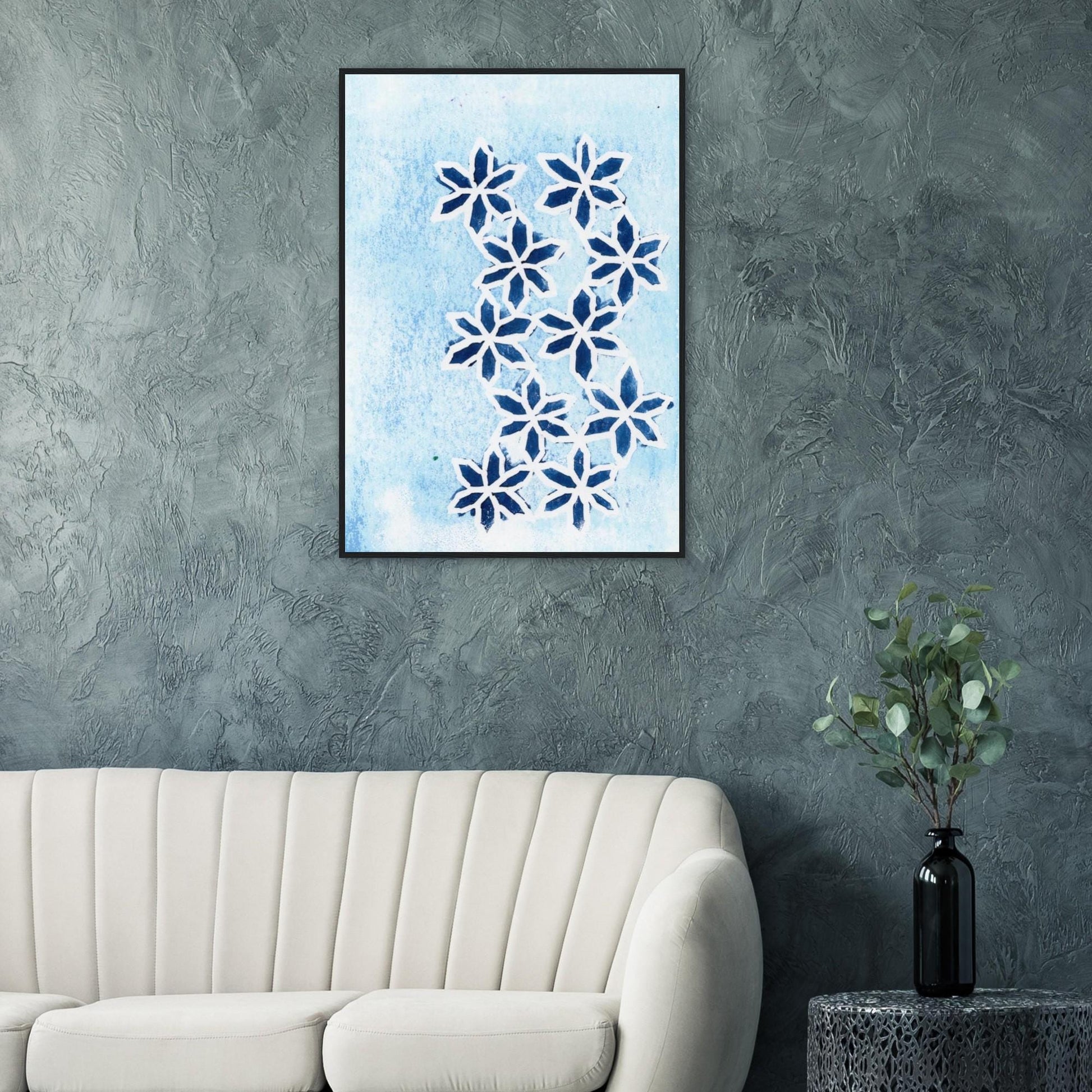Blue Flowers on Ice Classic Matte Paper Wooden Framed Poster