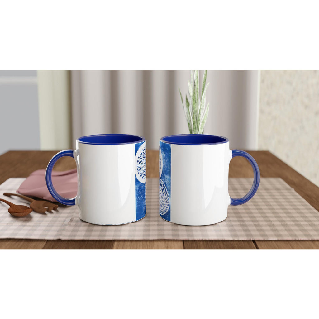 Woven Blue Circles White 11oz Ceramic Mug with Color Inside