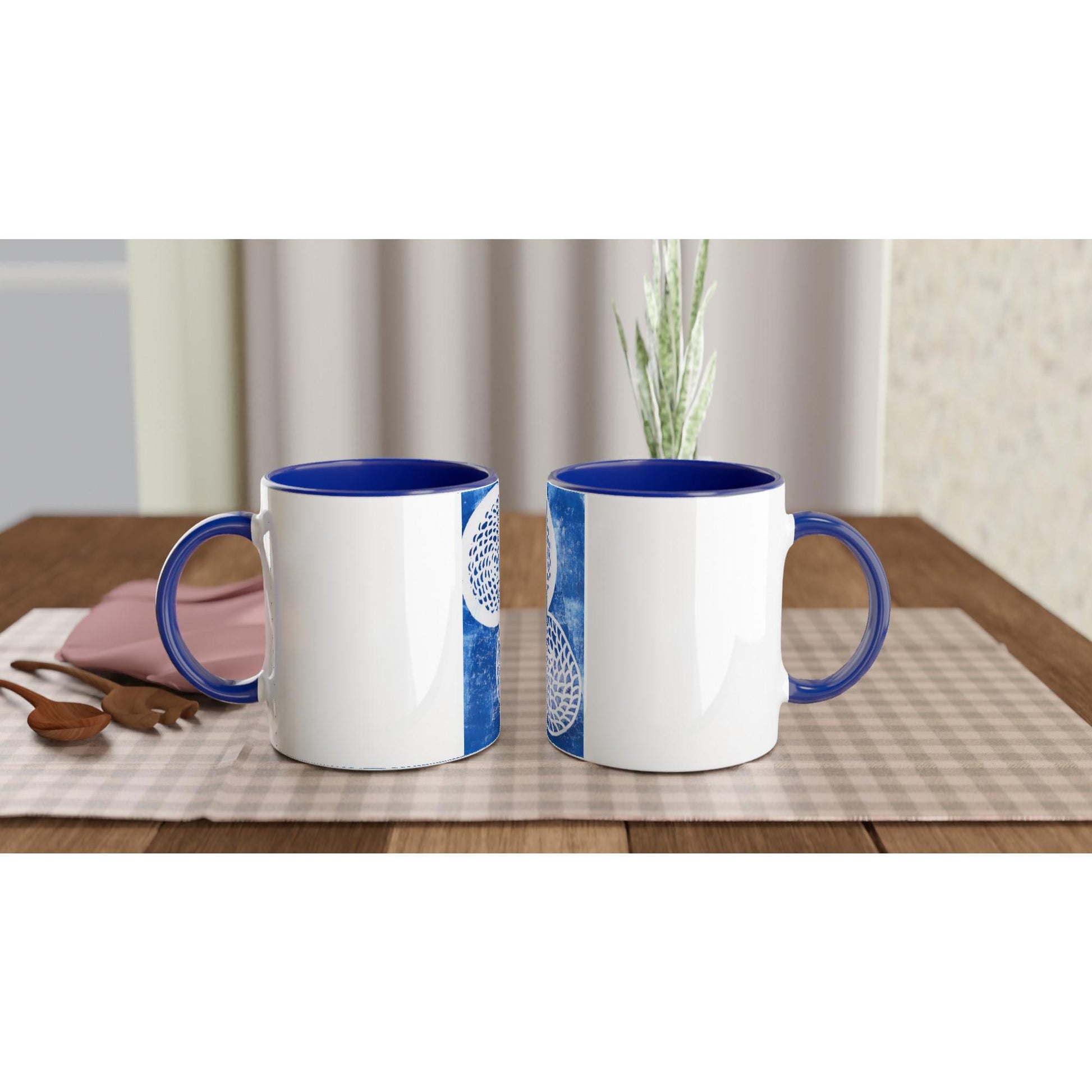 Woven Blue Circles White 11oz Ceramic Mug with Color Inside