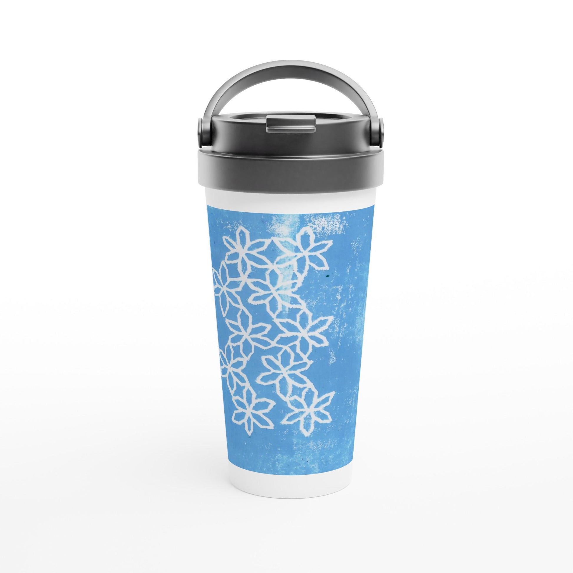 Flowers on Ice White 15oz Stainless Steel Travel Mug