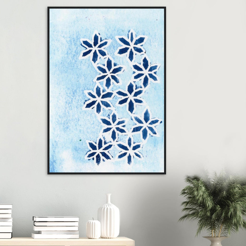 Blue Flowers on Ice Classic Matte Paper Wooden Framed Poster