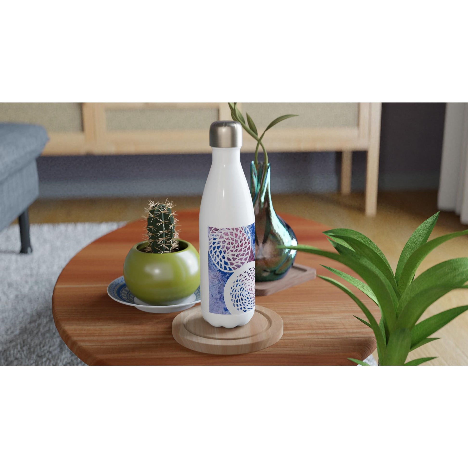 Woven Circles Blue White 17oz Stainless Steel Water Bottle