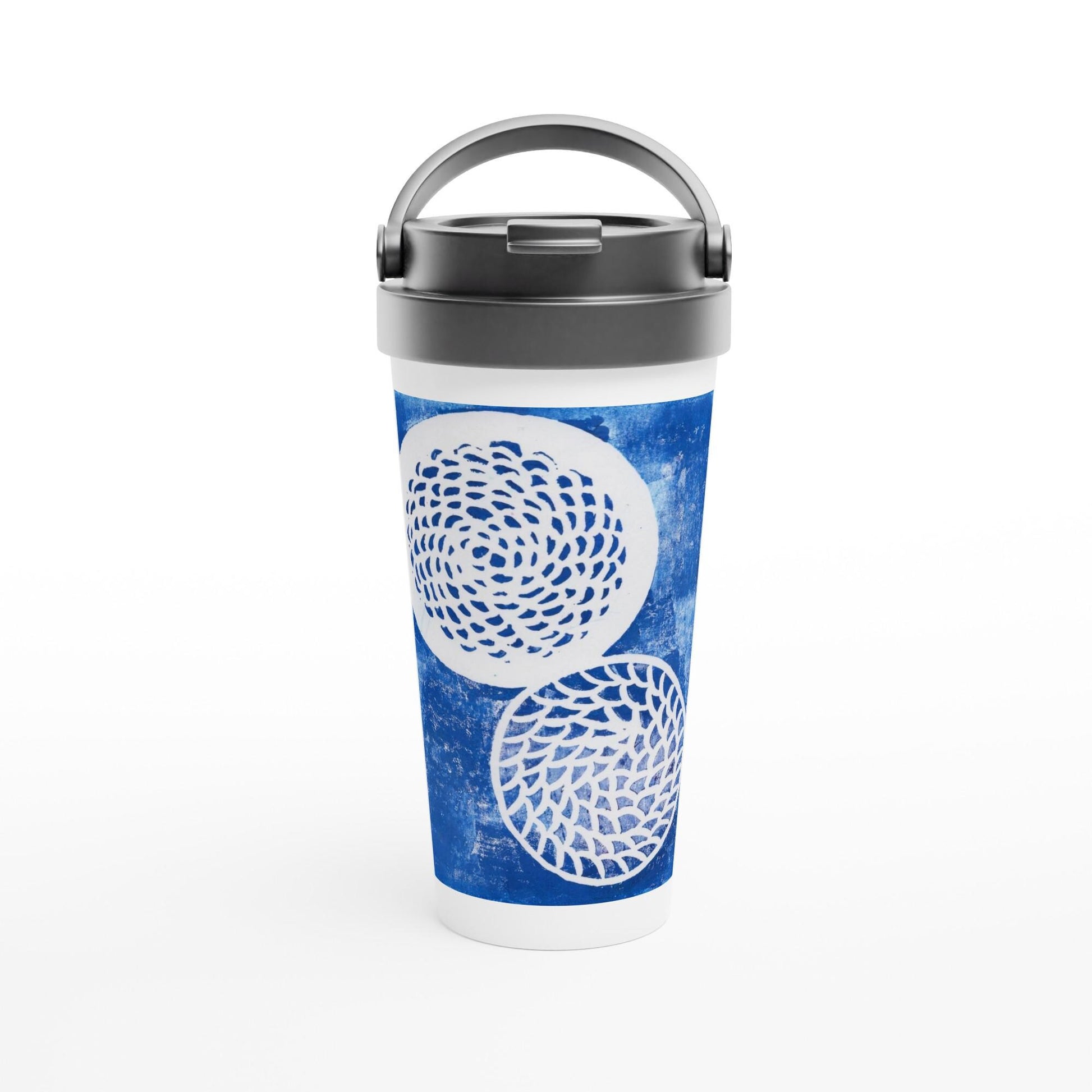Woven Blue Circles White 15oz Stainless Steel Travel Mug