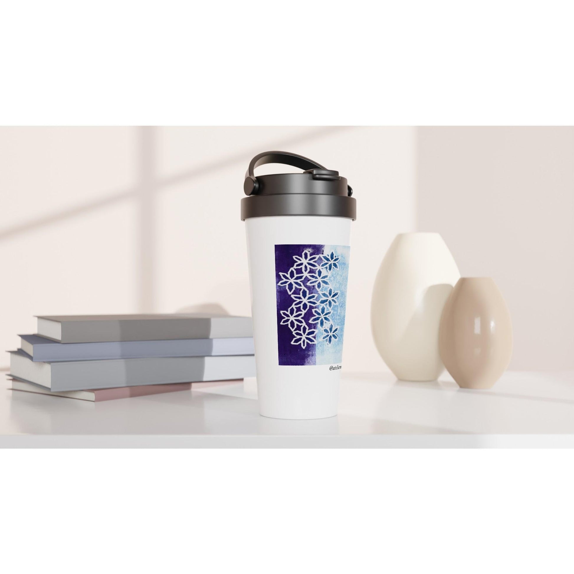 Flower Motion White 15oz Stainless Steel Travel Mug