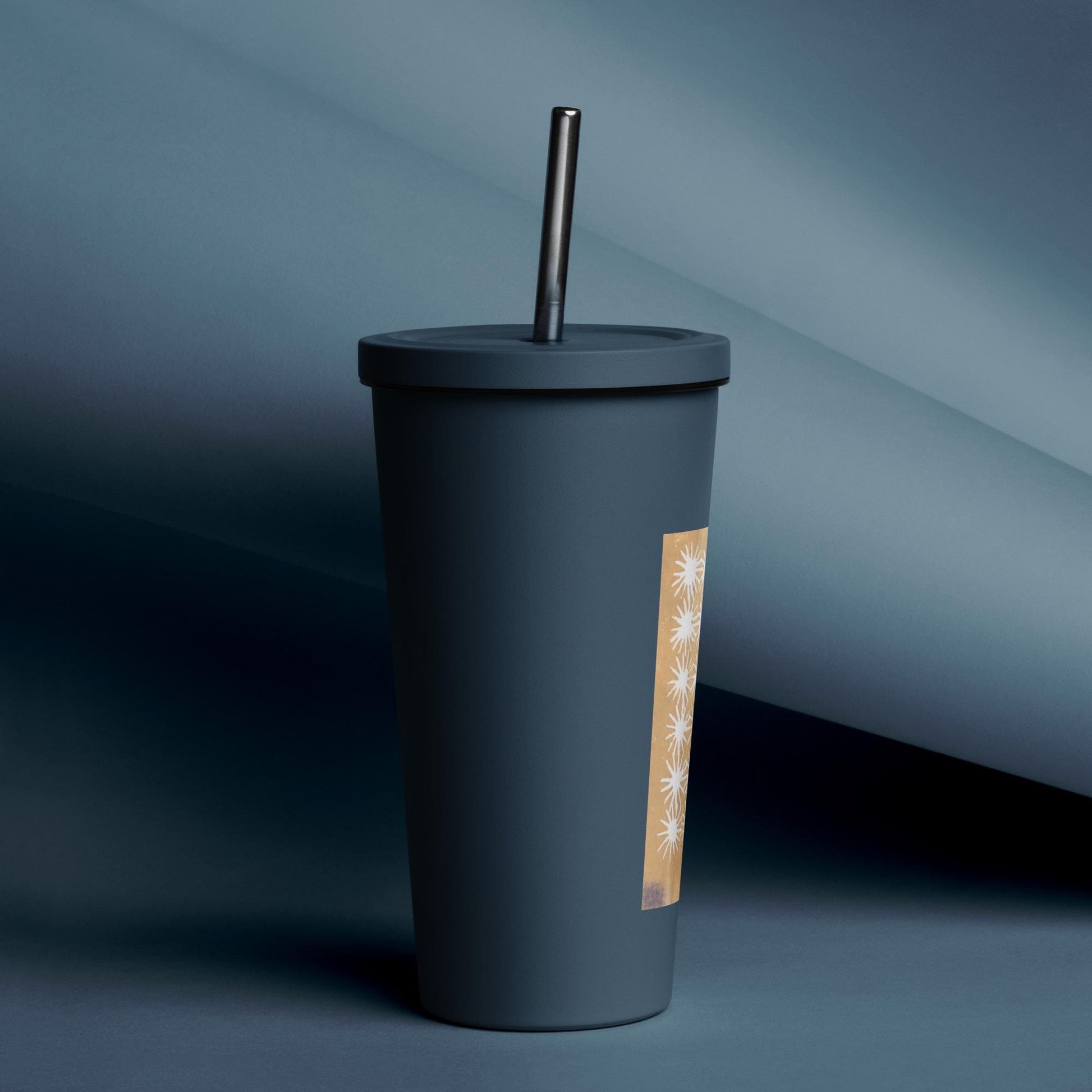 Yellow Royal Stars nsulated tumbler with a straw