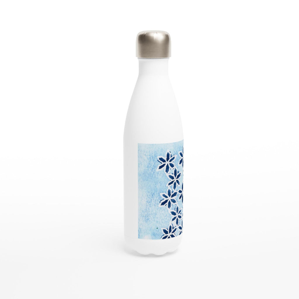 Blue Flowers on Ice White 17oz Stainless Steel Water Bottle