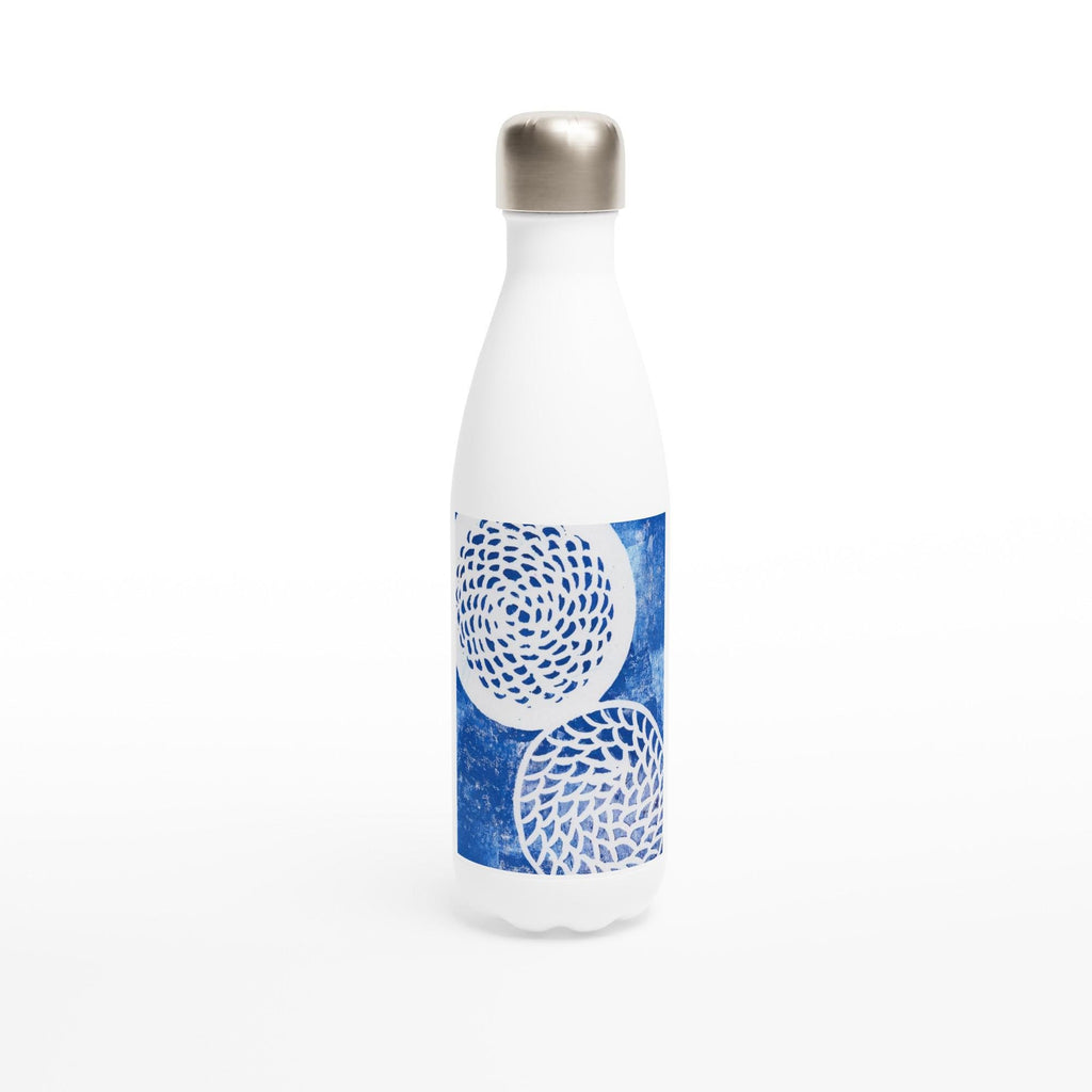 Woven Blue Circles White 17oz Stainless Steel Water Bottle