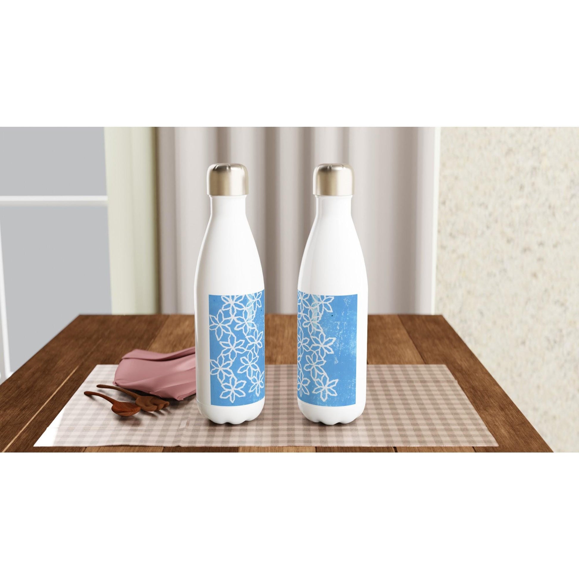 Flowers on Ice White 17oz Stainless Steel Water Bottle
