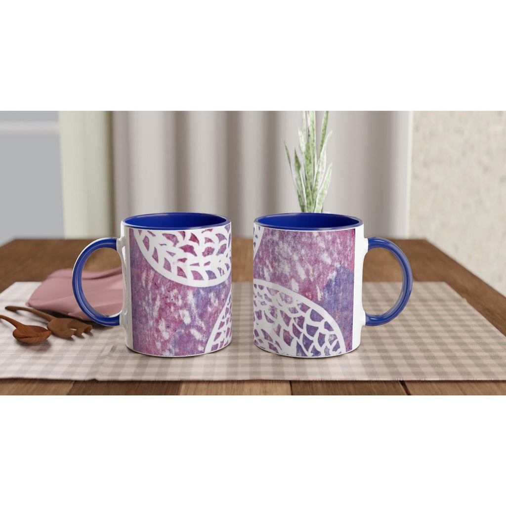 Faded Woven Circles White 11oz Ceramic Mug with Color Inside
