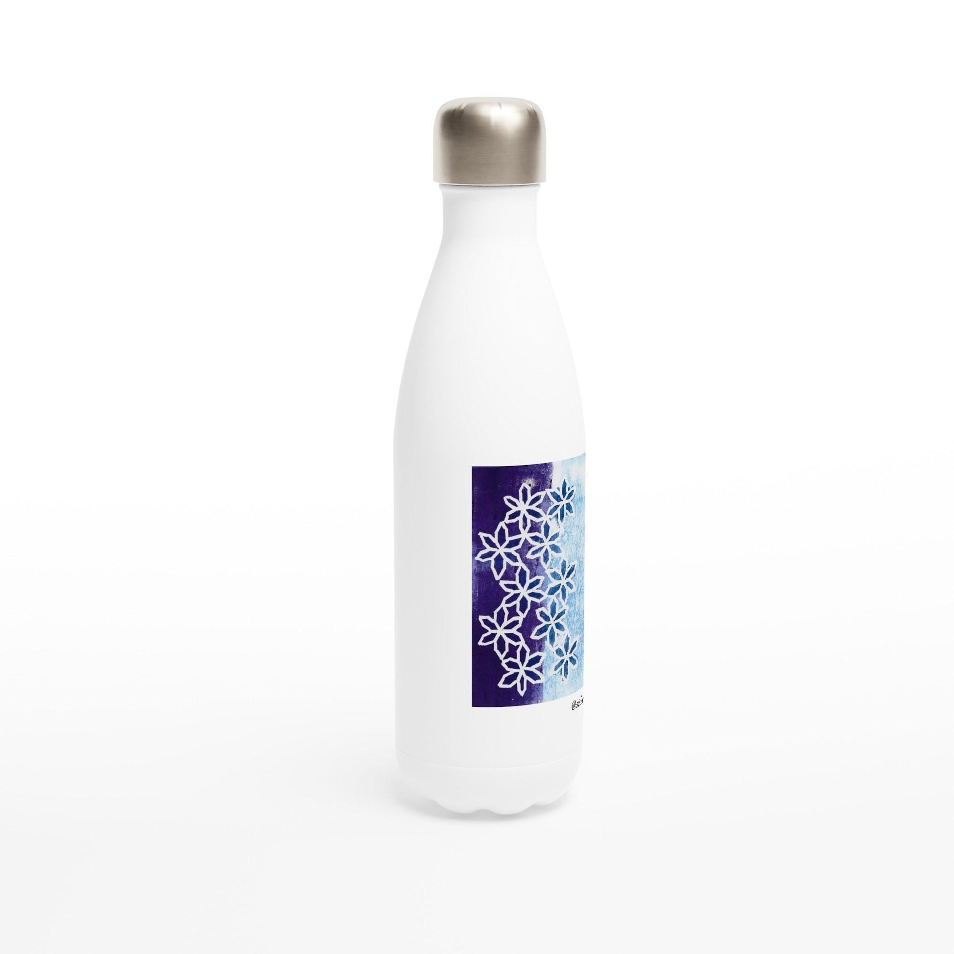 Flower Motion White 17oz Stainless Steel Water Bottle